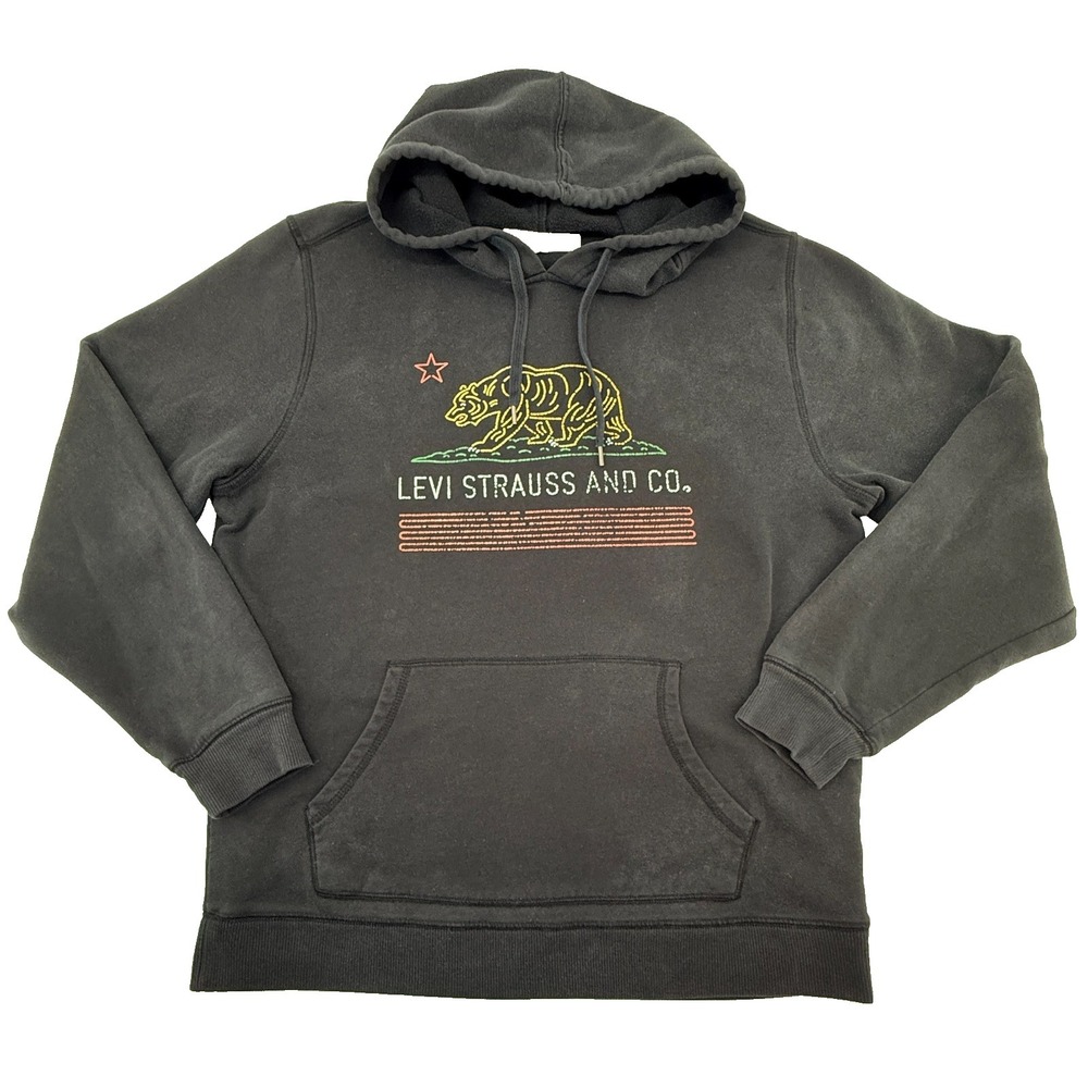 Levi Strauss Hoodie‎ Mens Large Black Bear Graphic Pullover Sweatshirt